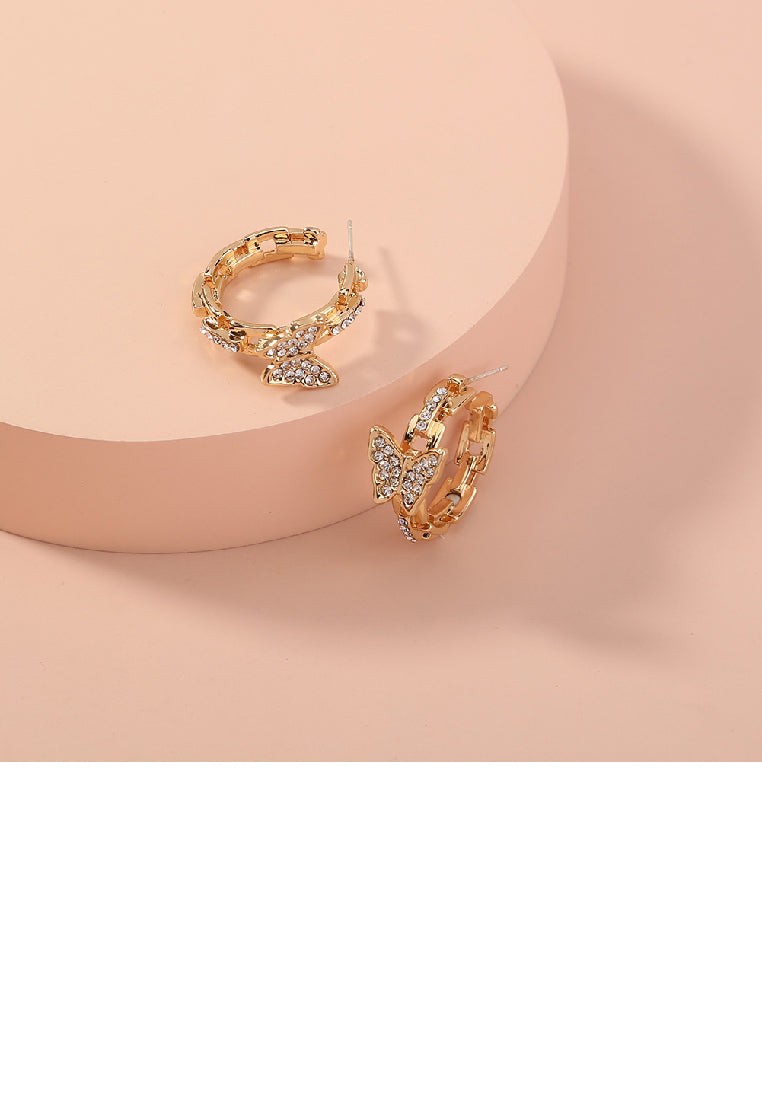 Fashion Simple Plated Gold Butterfly Geometric Circle Stud Earrings with Cubic Zirconia - Luxurious Look