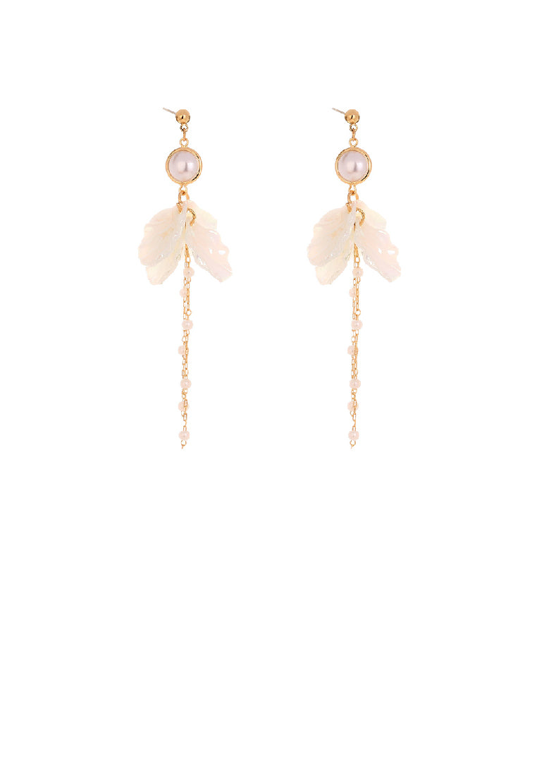 Fashion Simple Plated Gold Petal Geometric Round Tassel Earrings with Imitation Pearls