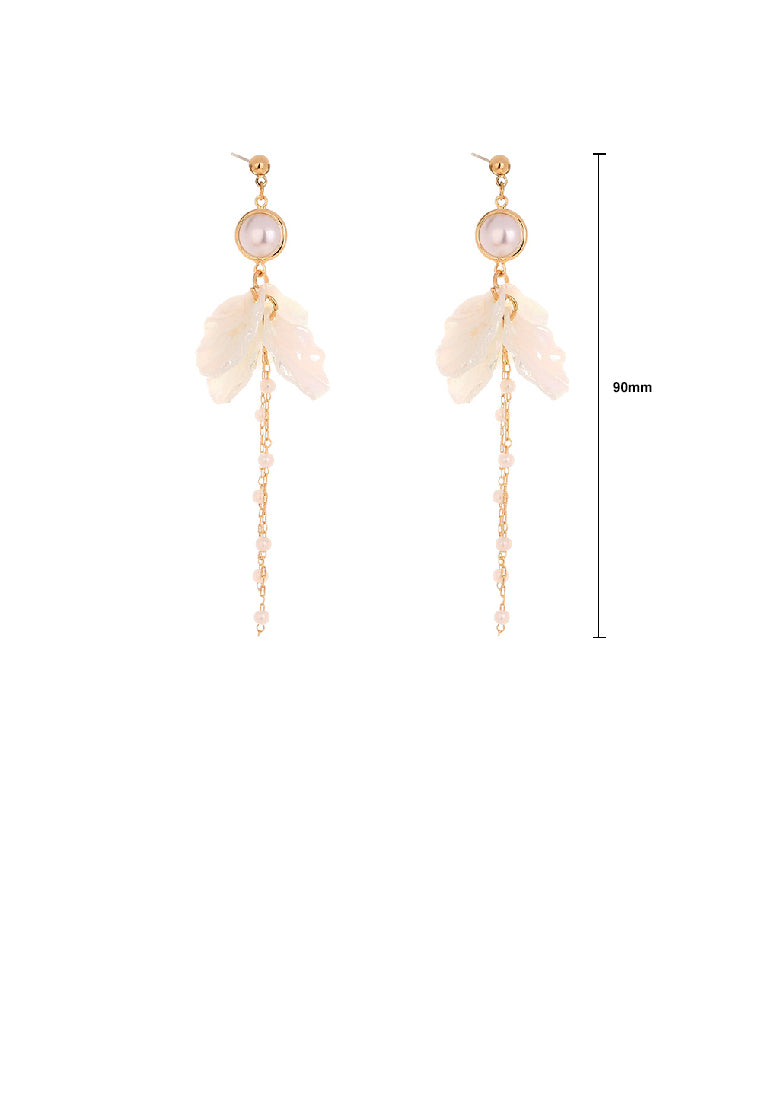 Fashion Simple Plated Gold Petal Geometric Round Tassel Earrings with Imitation Pearls