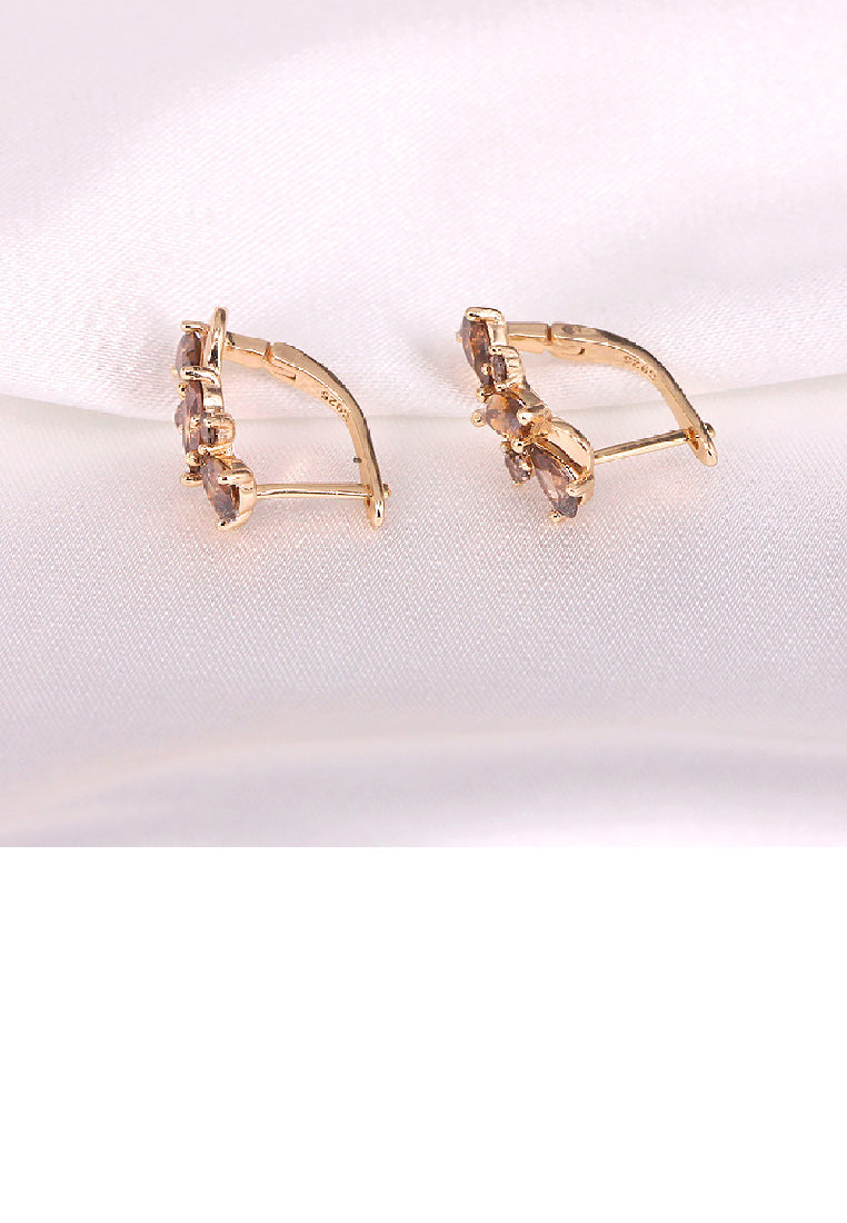 925 Sterling Silver Plated Gold Fashion Simple Geometric Stud Earrings with Brown Cubic Zirconia - Luxurious Look - Vibrant Color