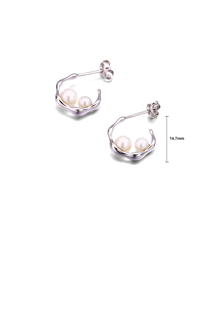 925 Sterling Silver Simple Temperament Geometric Freshwater Pearl Stud Earrings - Luxurious Look