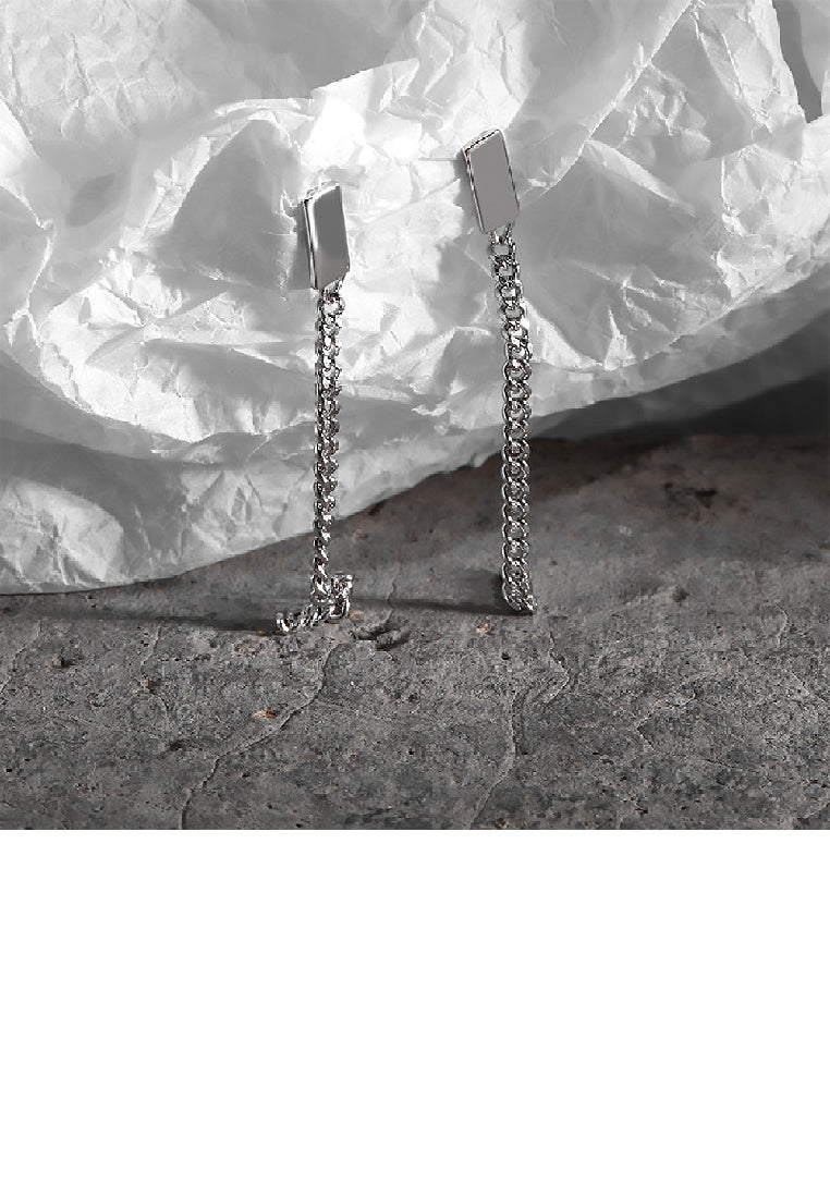 925 Sterling Silver Simple Fashion Geometric Square Tassel Long Earrings