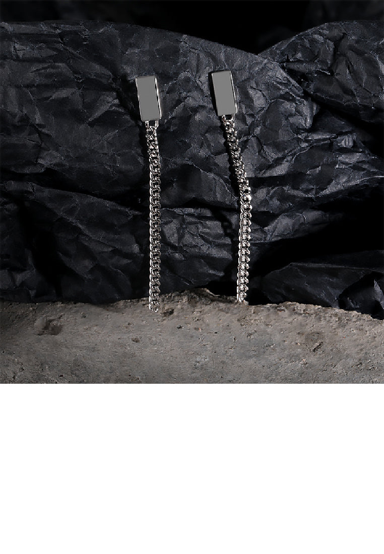 925 Sterling Silver Simple Fashion Geometric Square Tassel Long Earrings