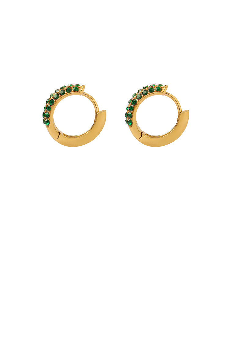 Simple Personality Plated Gold 316L Stainless Steel Geometric Circle Stud Earrings with Green Cubic Zirconia - Luxurious Look
