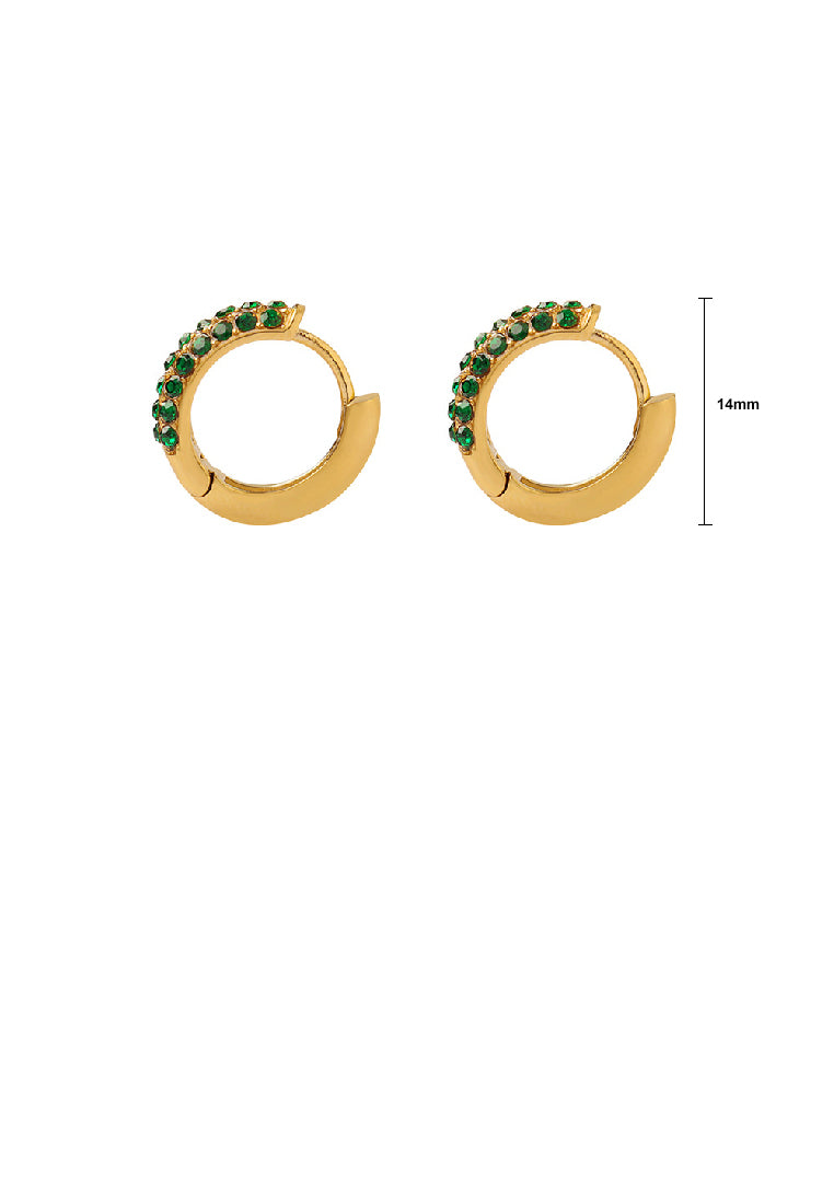 Simple Personality Plated Gold 316L Stainless Steel Geometric Circle Stud Earrings with Green Cubic Zirconia - Luxurious Look