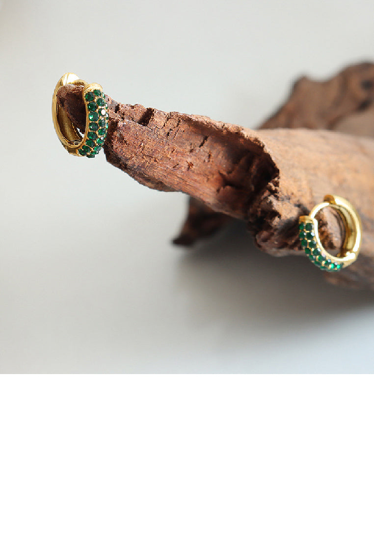 Simple Personality Plated Gold 316L Stainless Steel Geometric Circle Stud Earrings with Green Cubic Zirconia - Luxurious Look