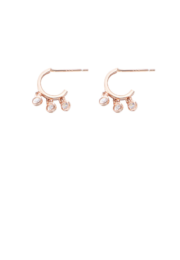 925 Sterling Silver Plated Rose Gold Simple Fashion Geometric Tassel Stud Earrings with Cubic Zirconia - Luxurious Look