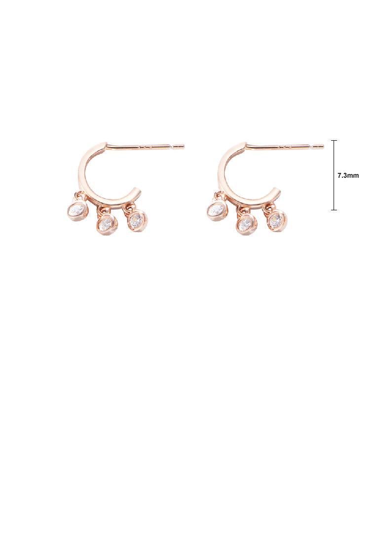 925 Sterling Silver Plated Rose Gold Simple Fashion Geometric Tassel Stud Earrings with Cubic Zirconia - Luxurious Look
