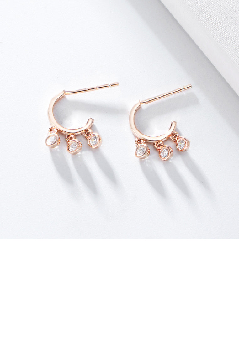 925 Sterling Silver Plated Rose Gold Simple Fashion Geometric Tassel Stud Earrings with Cubic Zirconia - Luxurious Look