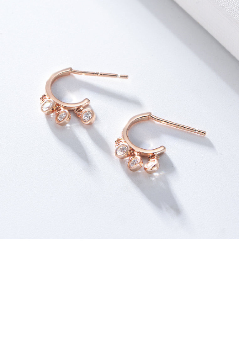 925 Sterling Silver Plated Rose Gold Simple Fashion Geometric Tassel Stud Earrings with Cubic Zirconia - Luxurious Look