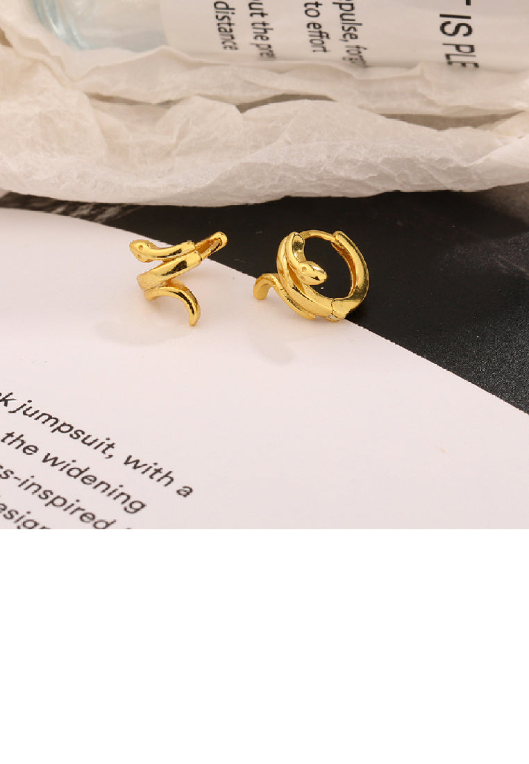 925 Sterling Silver Plated Gold Simple Personality Snake Geometric Circle Stud Earrings