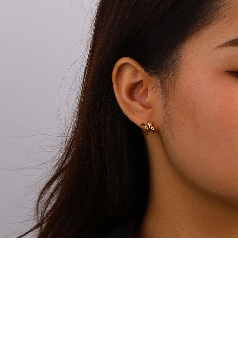 925 Sterling Silver Plated Gold Simple Personality Snake Geometric Circle Stud Earrings