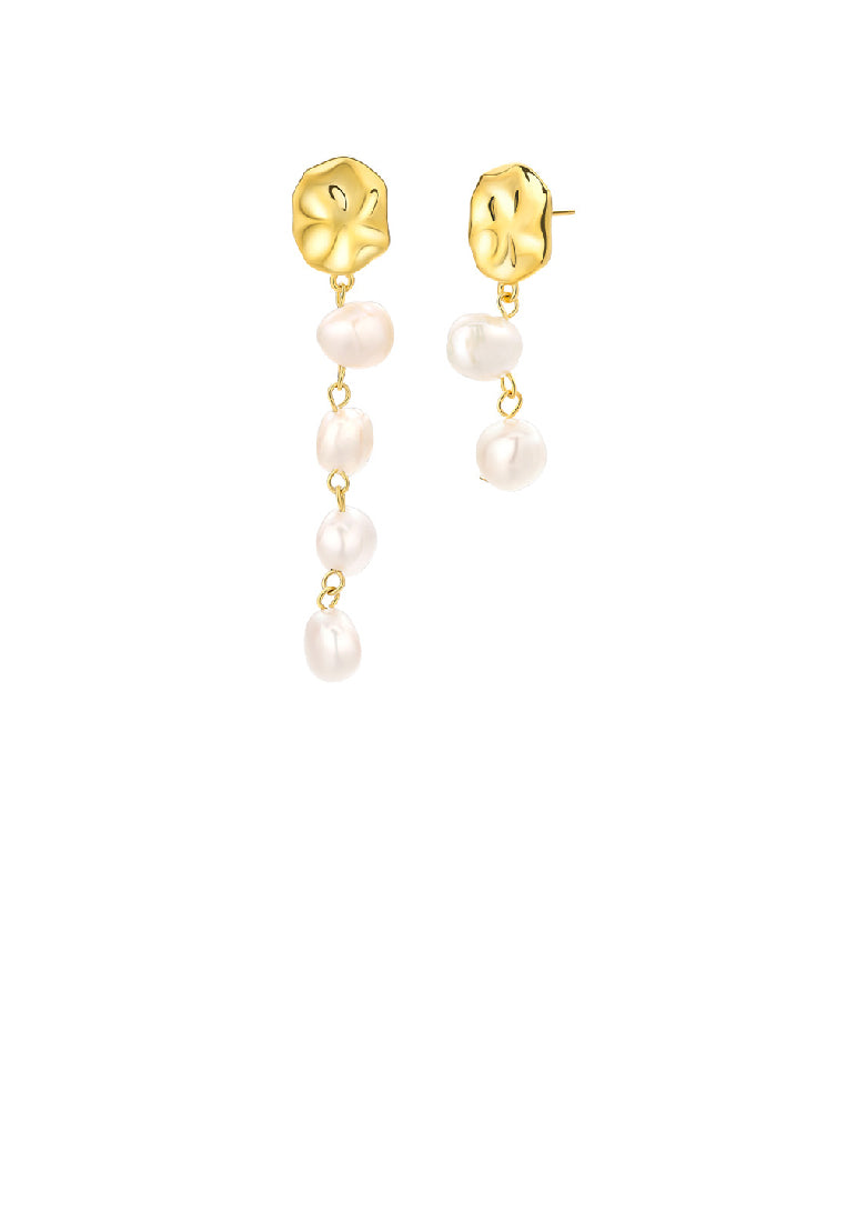 925 Sterling Silver Plated Gold Fashion Elegant Irregular Freshwater Pearl Geometric Asymmetric Earrings - Luxurious Look
