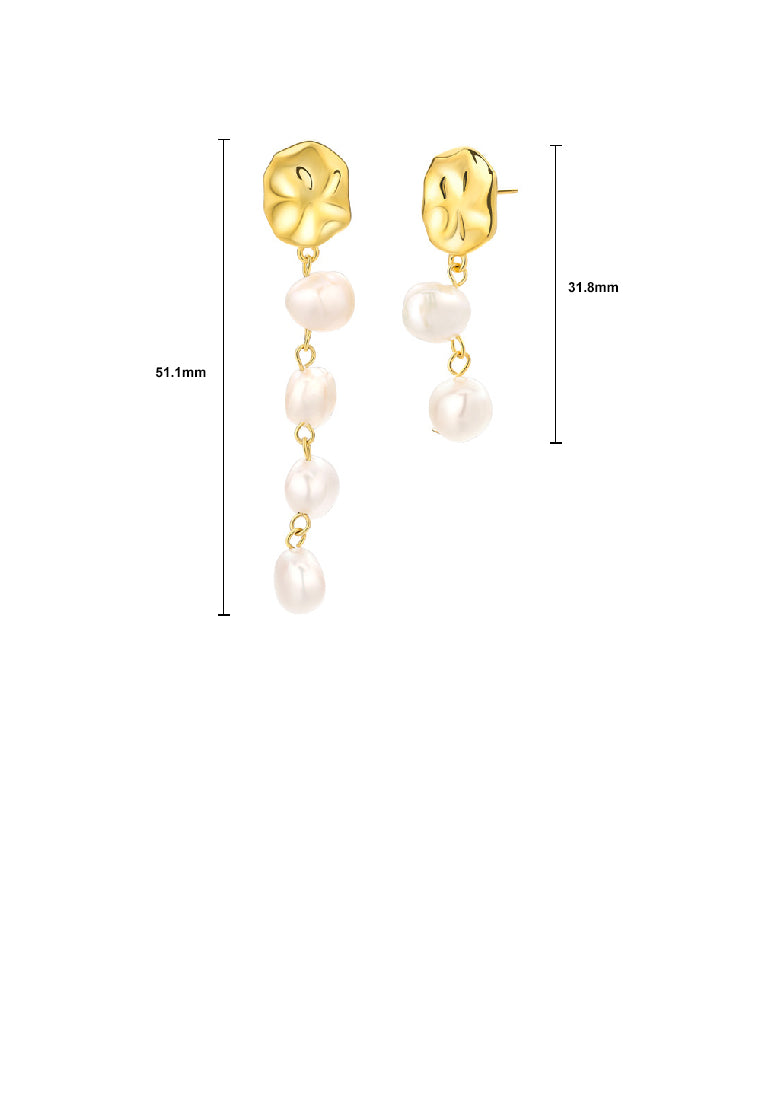 925 Sterling Silver Plated Gold Fashion Elegant Irregular Freshwater Pearl Geometric Asymmetric Earrings - Luxurious Look