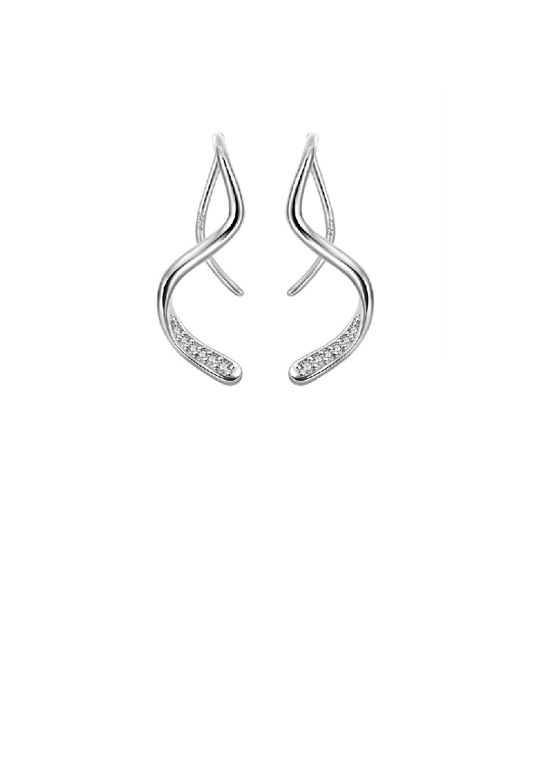 925 Sterling Silver Simple Temperament Curved Line Earrings with Cubic Zirconia - Luxurious Look
