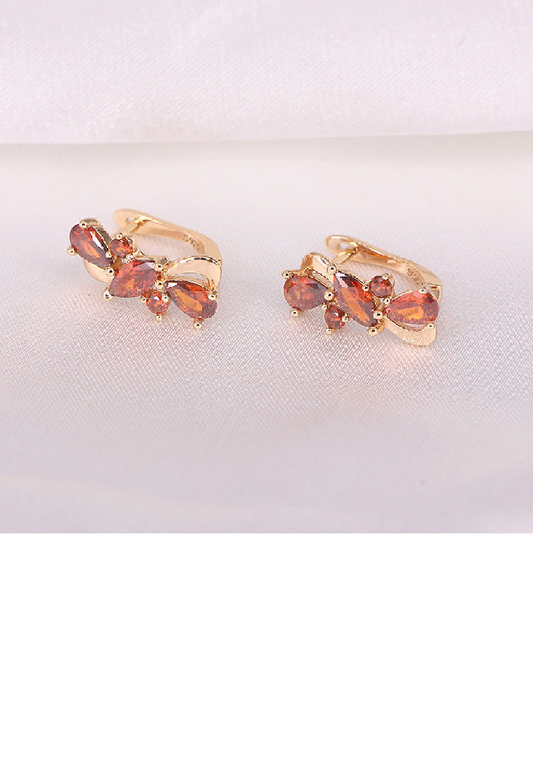 925 Sterling Silver Plated Gold Fashion Simple Geometric Stud Earrings with Red Cubic Zirconia - Luxurious Look - Vibrant Color