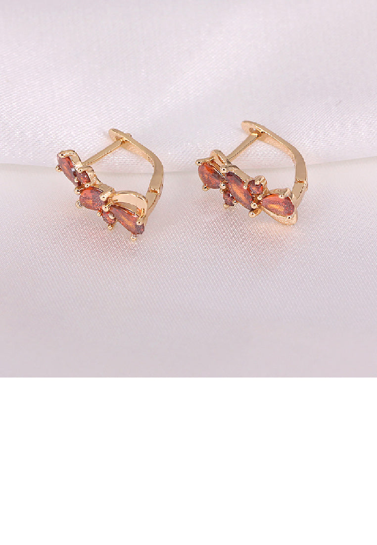925 Sterling Silver Plated Gold Fashion Simple Geometric Stud Earrings with Red Cubic Zirconia - Luxurious Look - Vibrant Color