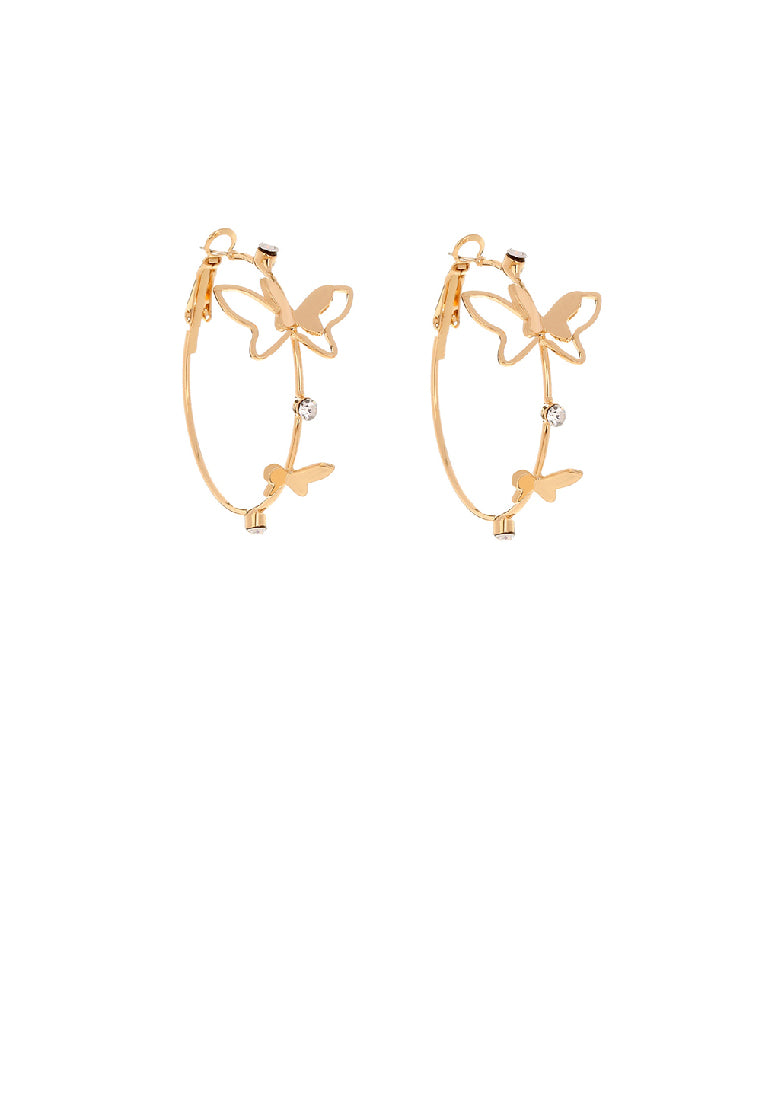 Fashion Temperament Plated Gold Hollow Butterfly Geometric Circle Earrings with Cubic Zirconia - Luxurious Look