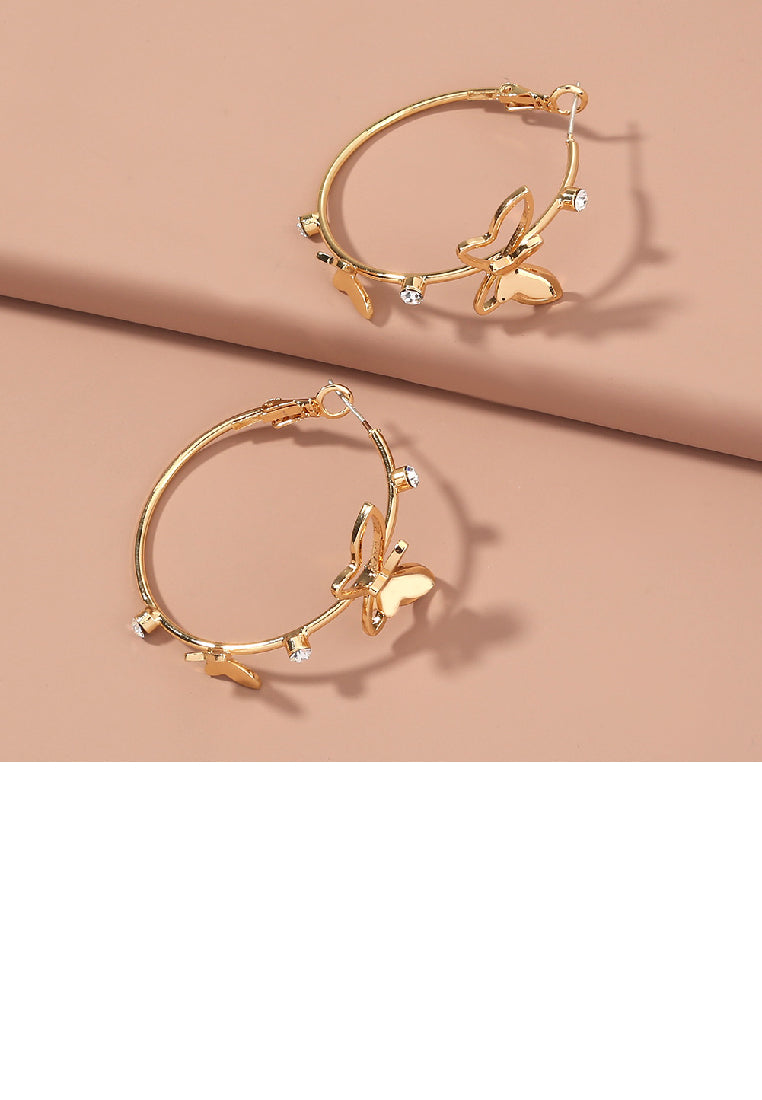 Fashion Temperament Plated Gold Hollow Butterfly Geometric Circle Earrings with Cubic Zirconia - Luxurious Look
