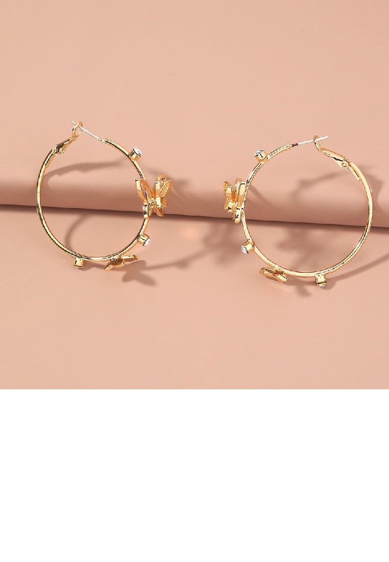 Fashion Temperament Plated Gold Hollow Butterfly Geometric Circle Earrings with Cubic Zirconia - Luxurious Look