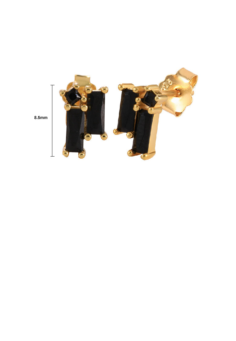 925 Sterling Silver Plated Gold Simple Temperament Geometric Square Stud Earrings with Black Cubic Zirconia - Luxurious Look