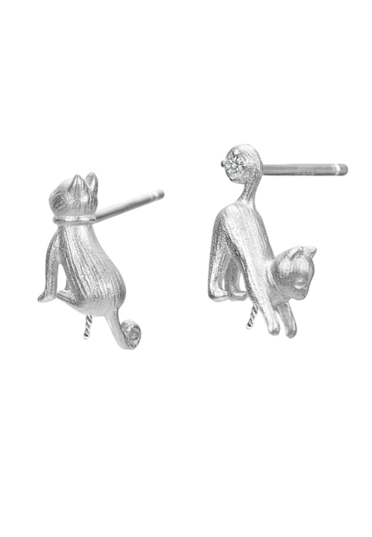 925 Sterling Silver Fashion Simple Cat Imitation Pearl Stud Earrings - Luxurious Look