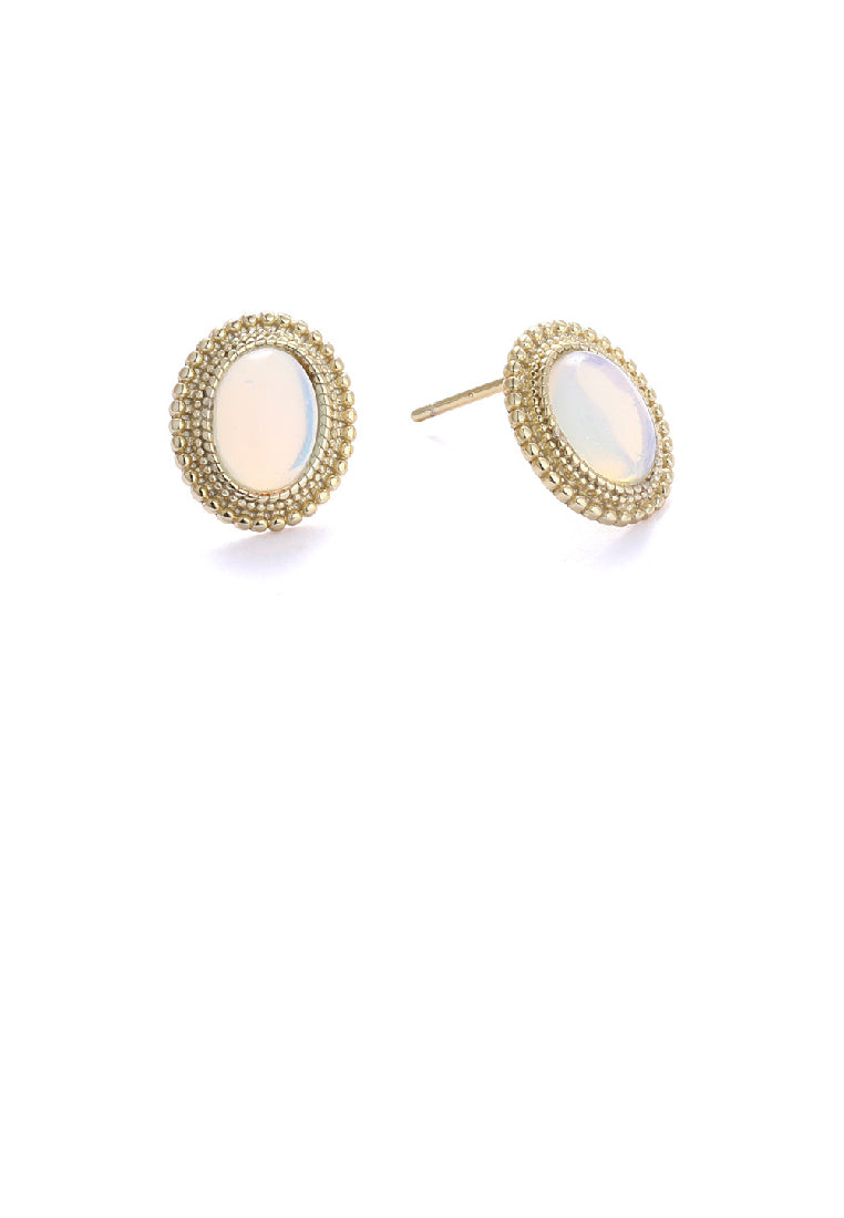 925 Sterling Silver Plated Gold Elegant Lace Geometric Oval Imitation Opal Stud Earrings