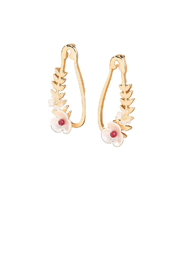 Fashion Creative Plated Gold Shell Flower Leaf Paper Clip Stud Earrings