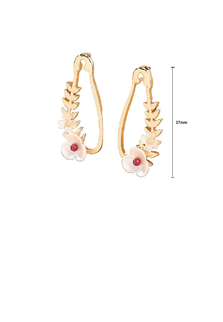 Fashion Creative Plated Gold Shell Flower Leaf Paper Clip Stud Earrings