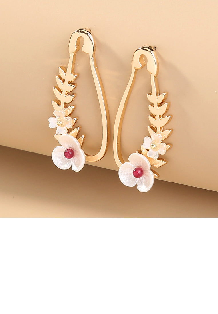 Fashion Creative Plated Gold Shell Flower Leaf Paper Clip Stud Earrings