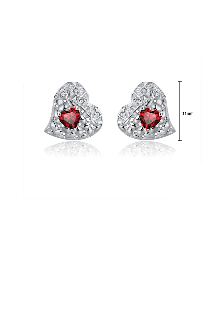 925 Sterling Silver Fashion Simple Heart Stud Earrings with Garnet