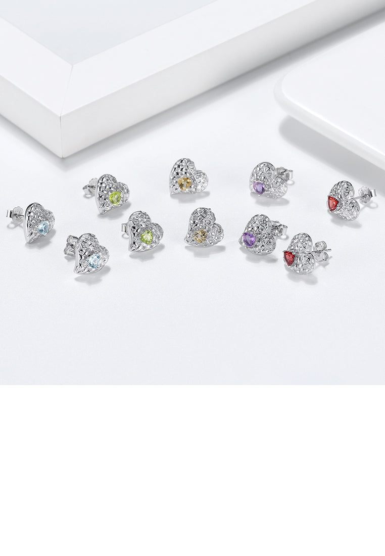 925 Sterling Silver Fashion Simple Heart Stud Earrings with Garnet