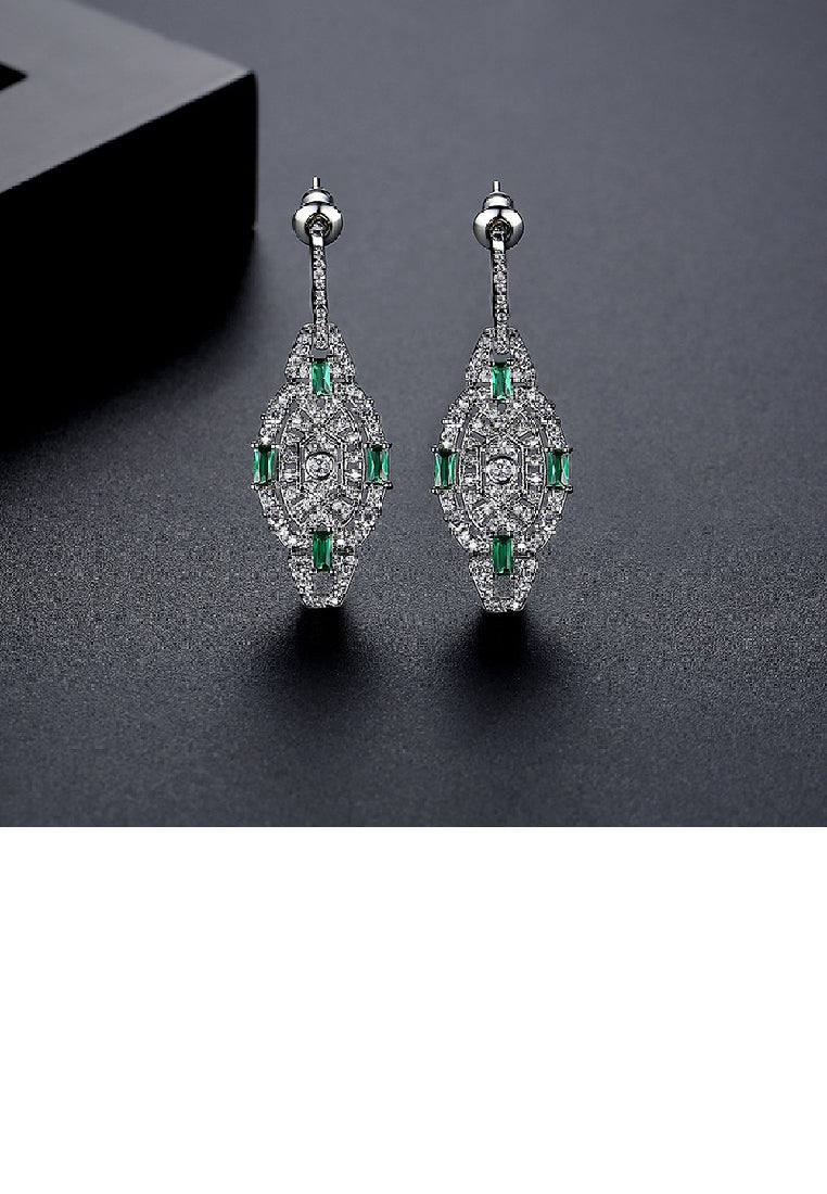 Bright Vintage Geometric Long Earrings with Cubic Zirconia - Luxurious Look