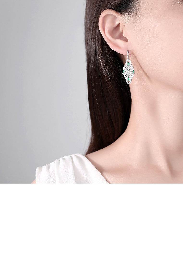 Bright Vintage Geometric Long Earrings with Cubic Zirconia - Luxurious Look