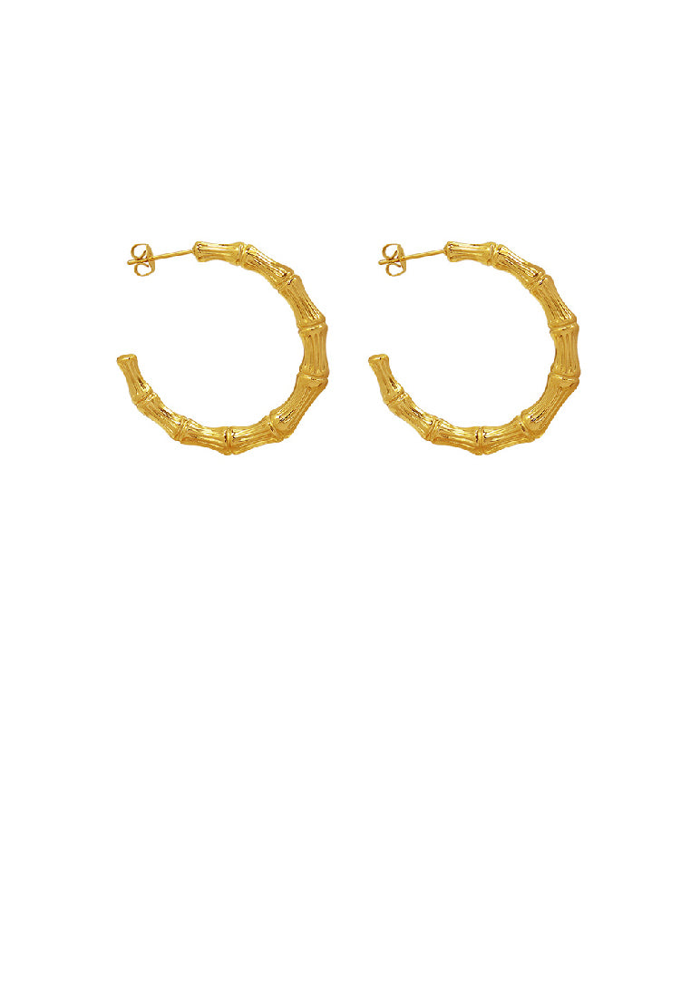 Fashion Simple Plated Gold 316L Stainless Steel Bamboo C-Shape Geometric Stud Earrings