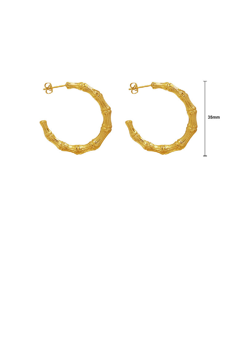 Fashion Simple Plated Gold 316L Stainless Steel Bamboo C-Shape Geometric Stud Earrings