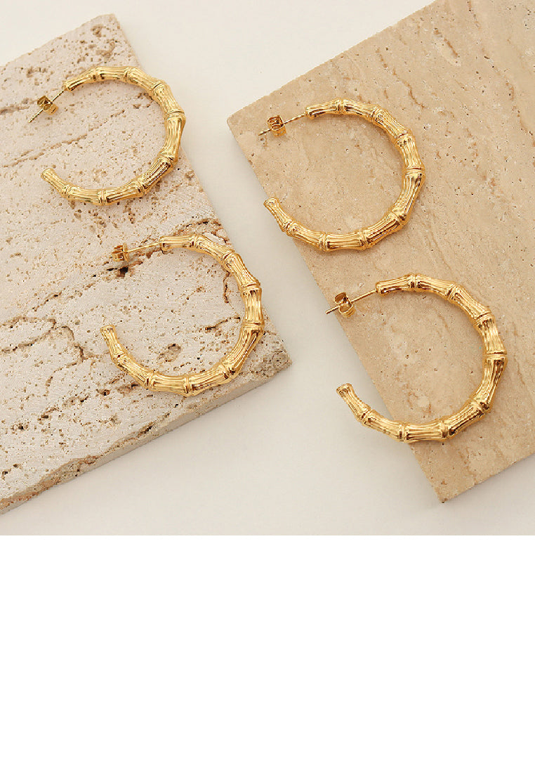 Fashion Simple Plated Gold 316L Stainless Steel Bamboo C-Shape Geometric Stud Earrings