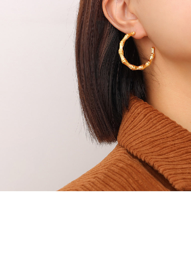 Fashion Simple Plated Gold 316L Stainless Steel Bamboo C-Shape Geometric Stud Earrings