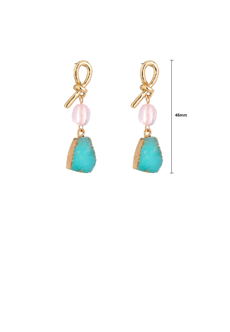 Fashion Personality Plated Gold Knot Irregular Geometric Square Imitation Natural Stone Earrings