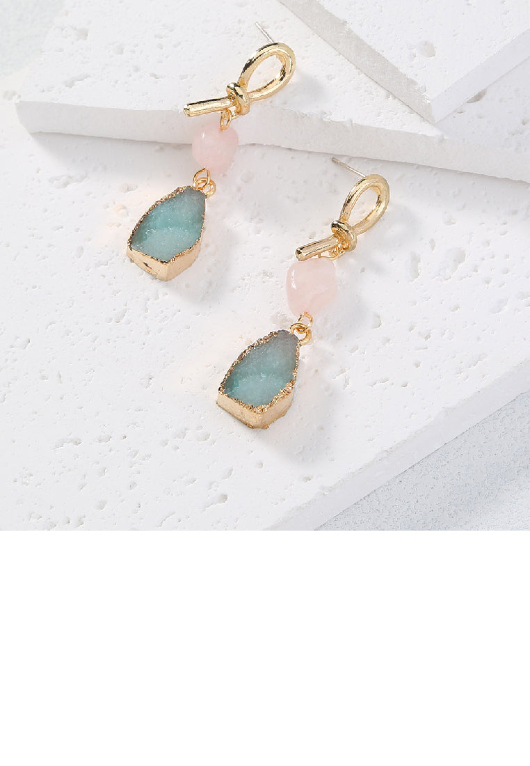 Fashion Personality Plated Gold Knot Irregular Geometric Square Imitation Natural Stone Earrings