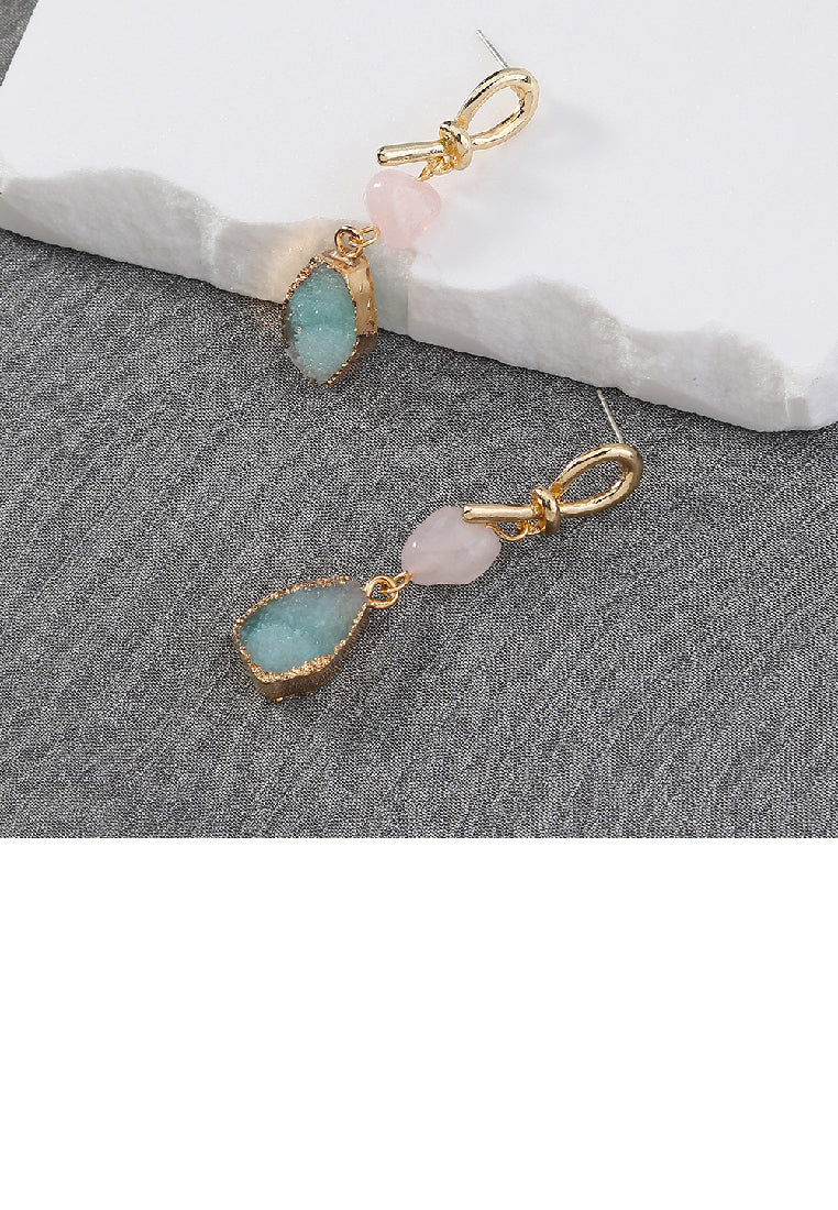 Fashion Personality Plated Gold Knot Irregular Geometric Square Imitation Natural Stone Earrings