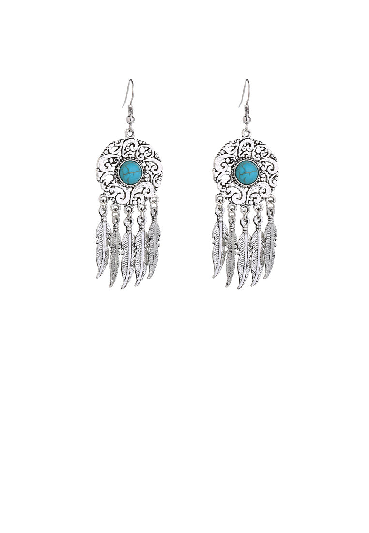 Fashion Vintage Pattern Dream Catcher Tassel Feather Earrings