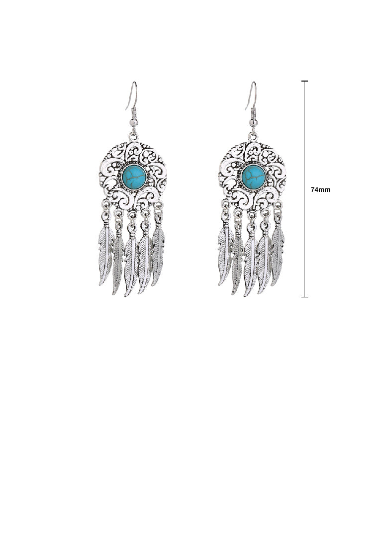 Fashion Vintage Pattern Dream Catcher Tassel Feather Earrings