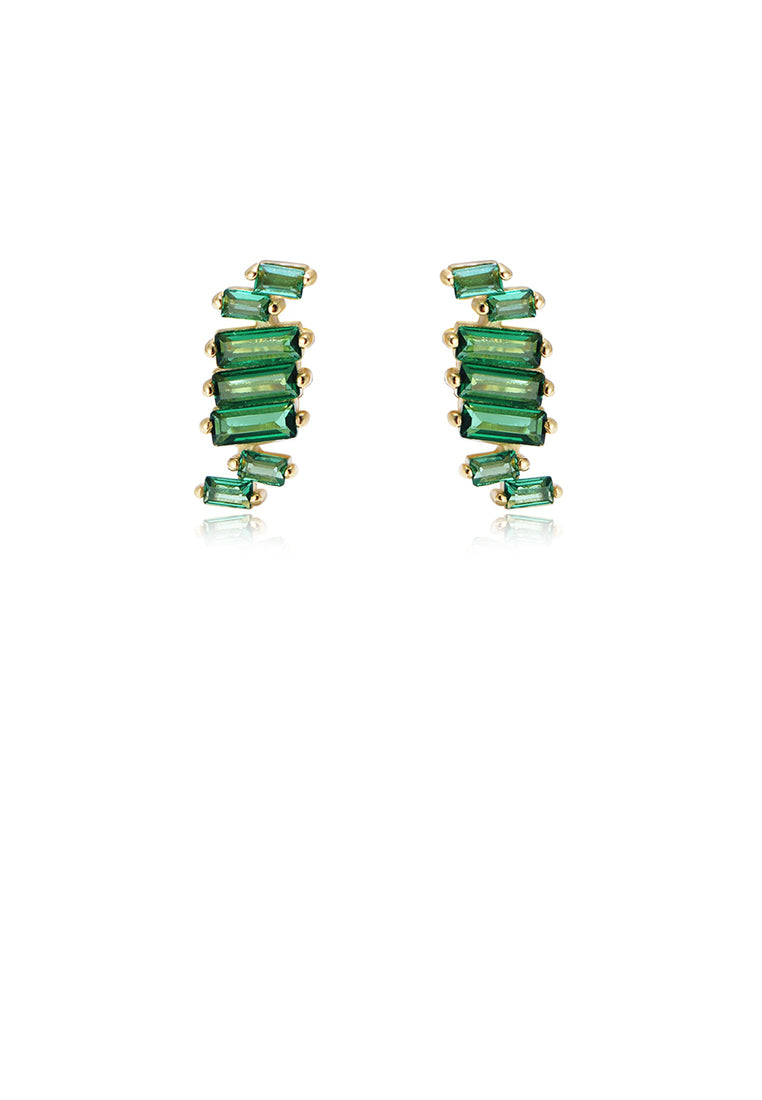 925 Sterling Silver Plated Gold Fashion Simple Irregular Arrangement Rectangular Geometric Stud Earrings with Cubic Zirconia - Luxurious Look