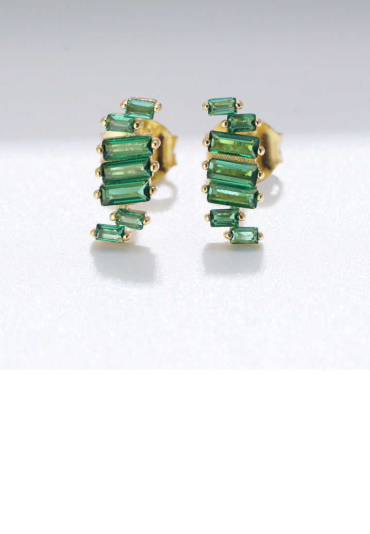 925 Sterling Silver Plated Gold Fashion Simple Irregular Arrangement Rectangular Geometric Stud Earrings with Cubic Zirconia - Luxurious Look