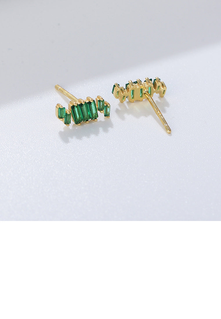 925 Sterling Silver Plated Gold Fashion Simple Irregular Arrangement Rectangular Geometric Stud Earrings with Cubic Zirconia - Luxurious Look