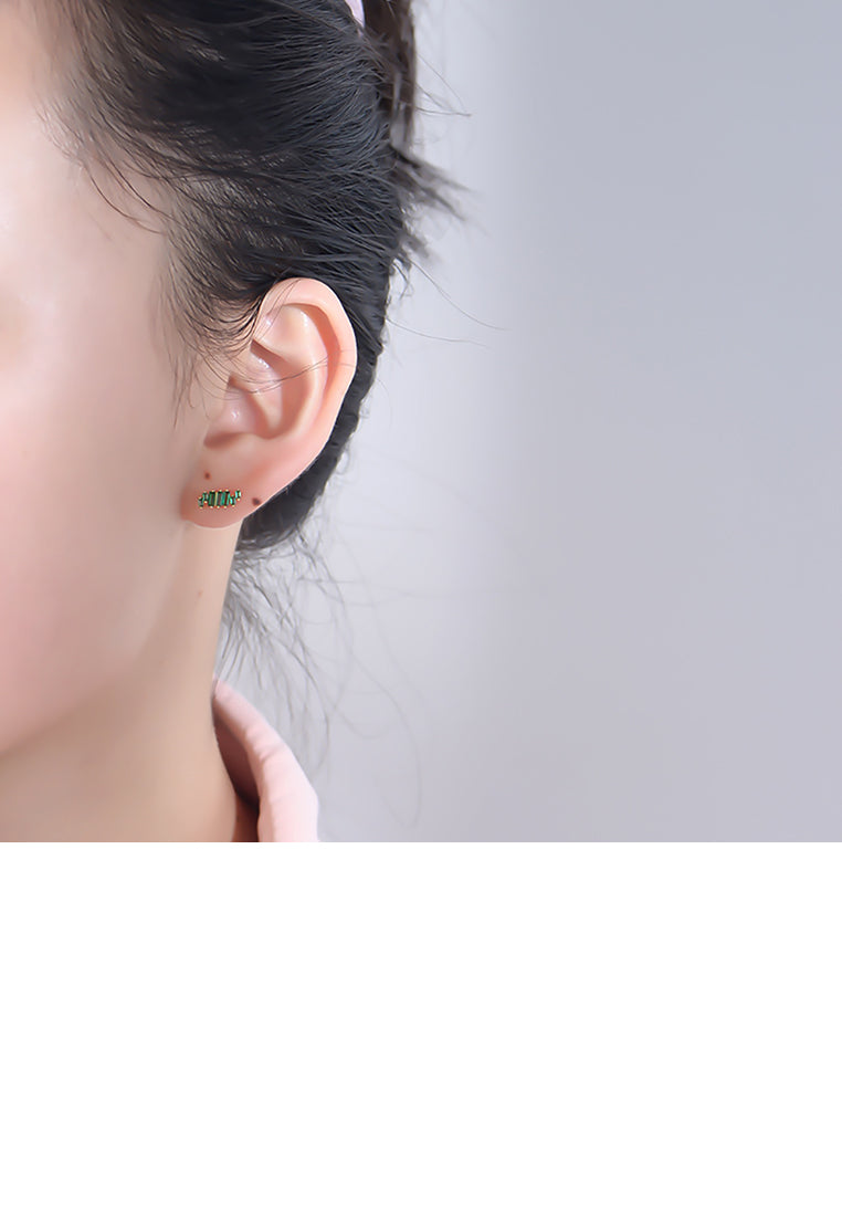 925 Sterling Silver Plated Gold Fashion Simple Irregular Arrangement Rectangular Geometric Stud Earrings with Cubic Zirconia - Luxurious Look