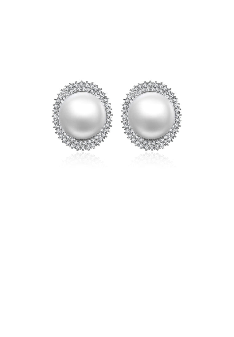 Fashion Elegant Geometric Oval Imitation Pearl Stud Earrings with Cubic Zirconia - Luxurious Look