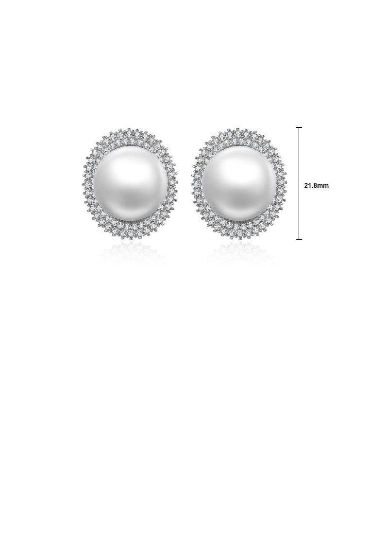 Fashion Elegant Geometric Oval Imitation Pearl Stud Earrings with Cubic Zirconia - Luxurious Look