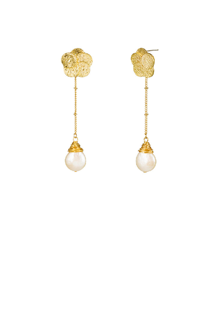Fashion Simple Plated Gold Flower Tassel Imitation Pearl Earrings - Luxurious Look